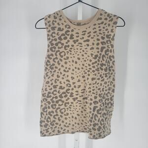 Zoe + Liv Womens Sz S Tank Top Brown Leopard Print Sleeveless Top Cotton Blend